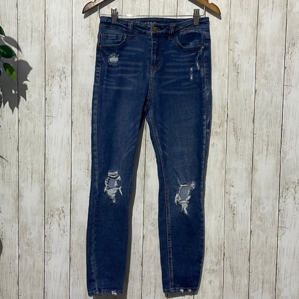 Vanilla Star Womens High Rise Skinny Distressed Ripped Jeans Blue Size 3